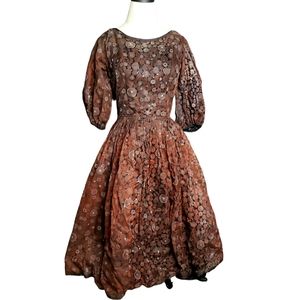 Vintage Party Dress 60's 70's Puffed Slvs Full Skirt COS Halloween Whimsigoth S